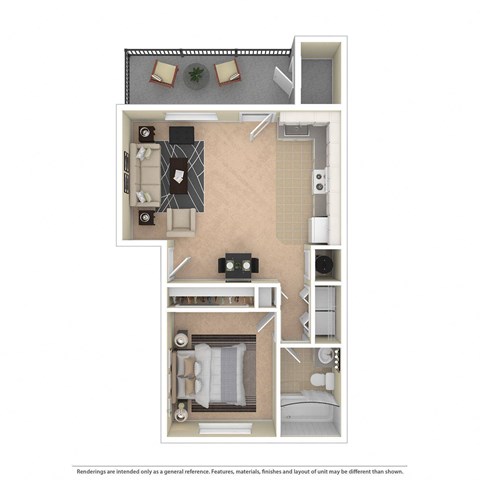 Floor plan for 1 bed, 1 bath, 532 sqft